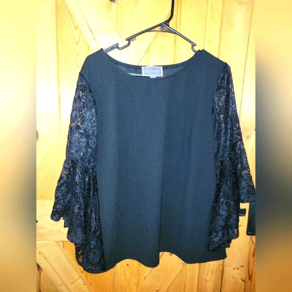 Womens Lace Bell Sleeve Blouse Top Large  Black
